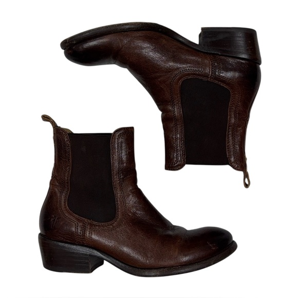 Frye Carson Chelsea Boots Women’s 5.5 Brown Waxed Pull On Ankle Booties Western - Picture 3 of 16
